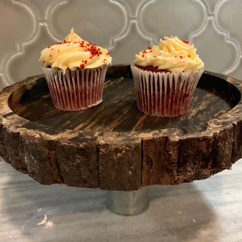 Wooden platter with a galvanized stand